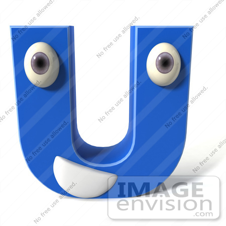 #43690 Royalty-Free (RF) Illustration of a 3d Blue Alphabet Letter U Character With Eyes And A Mouth by Julos
