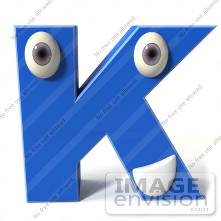 #43691 Royalty-Free (RF) Illustration of a 3d Blue Alphabet Letter K Character With Eyes And A Mouth by Julos