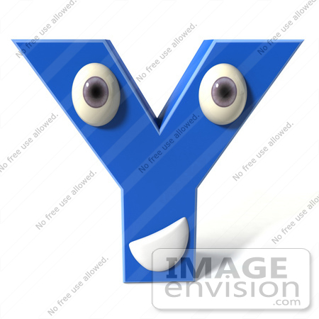 #43694 Royalty-Free (RF) Illustration of a 3d Blue Alphabet Letter Y Character With Eyes And A Mouth by Julos