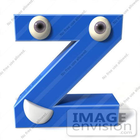 #43697 Royalty-Free (RF) Illustration of a 3d Blue Alphabet Letter Z Character With Eyes And A Mouth by Julos