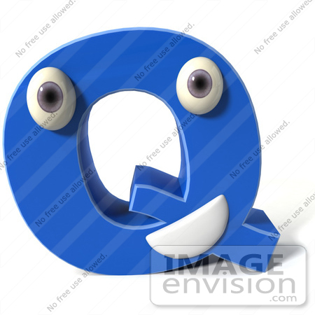 #43698 Royalty-Free (RF) Illustration of a 3d Blue Alphabet Letter Q Character With Eyes And A Mouth by Julos