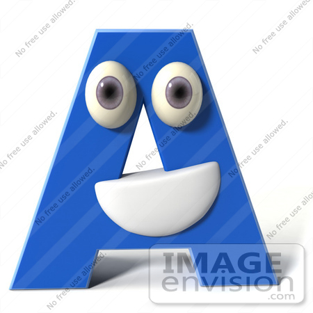 #43699 Royalty-Free (RF) Illustration of a 3d Blue Alphabet Letter A Character With Eyes And A Mouth by Julos