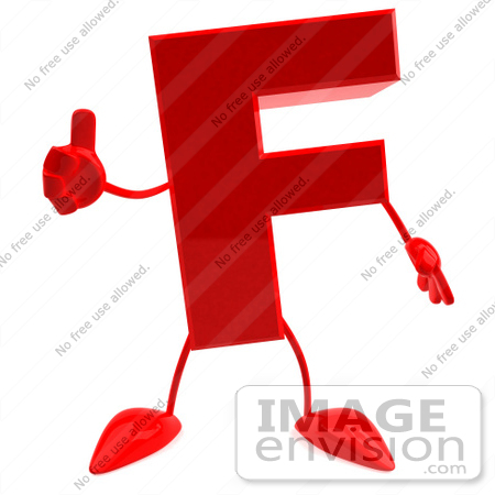#43705 Royalty-Free (RF) Illustration of a 3d Red Letter F Character With Arms And Legs Giving The Thumbs Up by Julos
