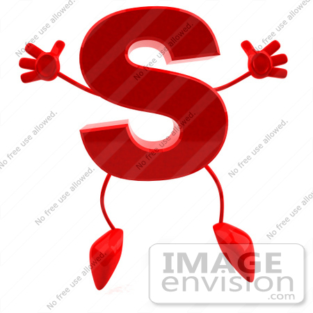 #43706 Royalty-Free (RF) Illustration of a 3d Red Letter S Character With Arms And Legs by Julos