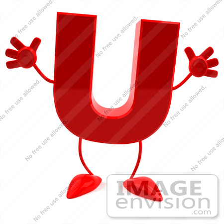 #43712 Royalty-Free (RF) Illustration of a 3d Red Letter U Character With Arms And Legs by Julos