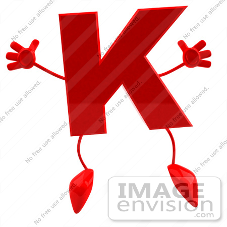 #43713 Royalty-Free (RF) Illustration of a 3d Red Letter K Character With Arms And Legs by Julos