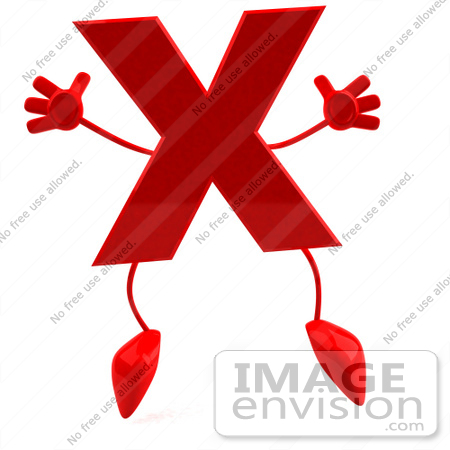 #43714 Royalty-Free (RF) Illustration of a 3d Red Letter X Character With Arms And Legs by Julos