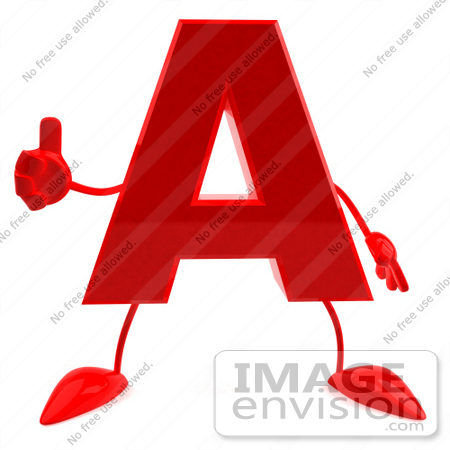 #43719 Royalty-Free (RF) Illustration of a 3d Red Letter A Character With Arms And Legs Giving The Thumbs Up by Julos