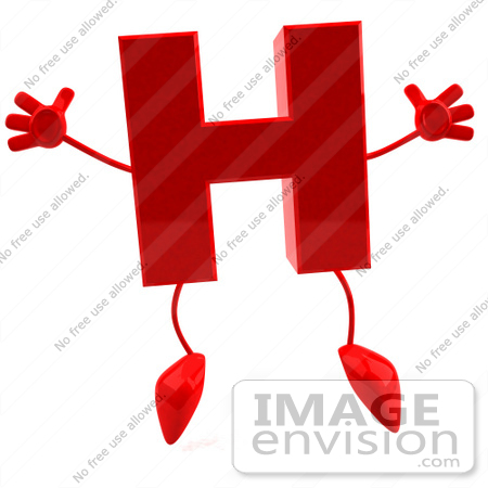 #43723 Royalty-Free (RF) Illustration of a 3d Red Letter H Character With Arms And Legs Holding His Arms Out by Julos