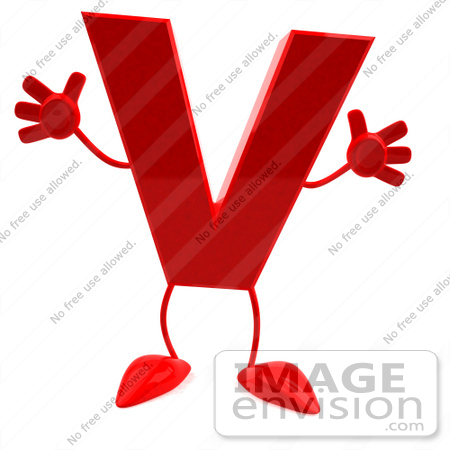#43724 Royalty-Free (RF) Illustration of a 3d Red Letter V Character With Arms And Legs by Julos