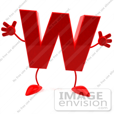 #43733 Royalty-Free (RF) Illustration of a 3d Red Letter W Character With Arms And Legs by Julos