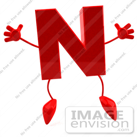 #43737 Royalty-Free (RF) Illustration of a 3d Red Letter N Character With Arms And Legs by Julos