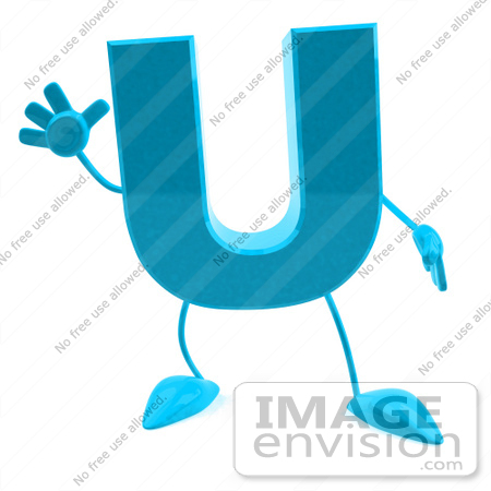 #43750 Royalty-Free (RF) Illustration of a 3d Turquoise Letter U Character With Arms And Legs by Julos