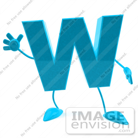 #43751 Royalty-Free (RF) Illustration of a 3d Turquoise Letter W Character With Arms And Legs by Julos