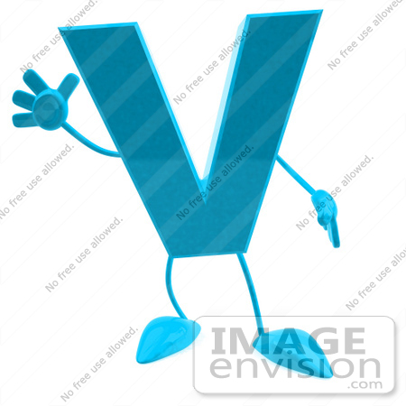 #43753 Royalty-Free (RF) Illustration of a 3d Turquoise Letter V Character With Arms And Legs by Julos