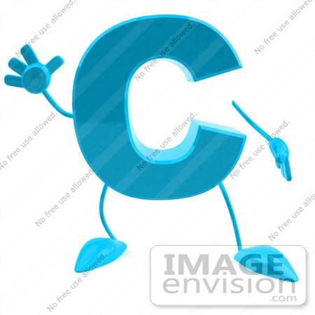 #43755 Royalty-Free (RF) Illustration of a 3d Turquoise Letter C Character With Arms And Legs by Julos
