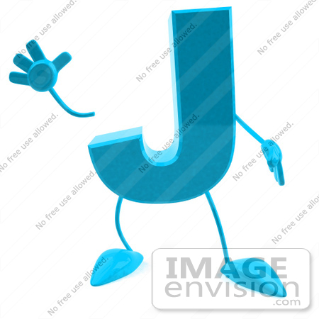 #43758 Royalty-Free (RF) Illustration of a 3d Turquoise Letter J Character With Arms And Legs by Julos