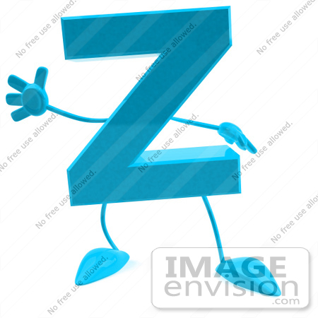 #43761 Royalty-Free (RF) Illustration of a 3d Turquoise Letter Z Character With Arms And Legs by Julos