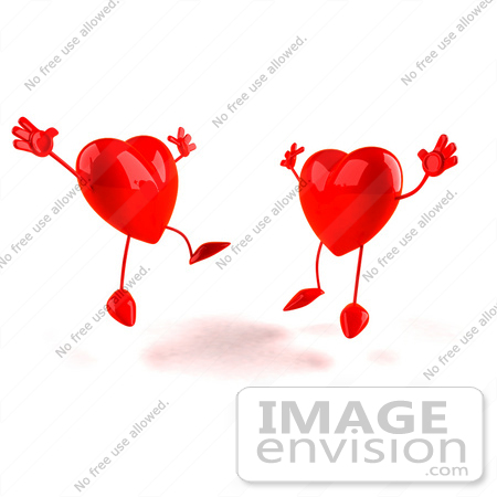 #43765 Royalty-Free (RF) Illustration of Two Happy 3d Red Love Heart Characters  Jumping - Version 4 by Julos