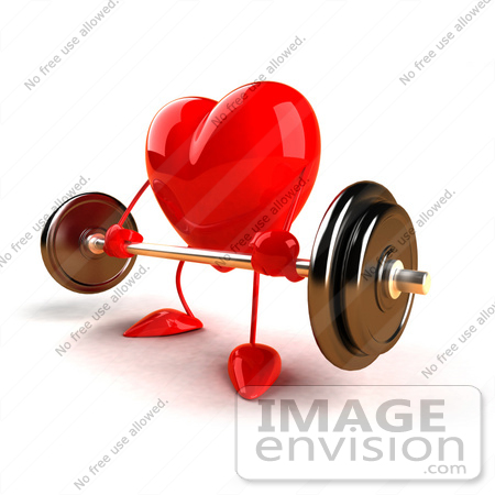 #43766 Royalty-Free (RF) Illustration of a Romantic 3d Red Love Heart Mascot Lifting A Barbell - Version 3 by Julos