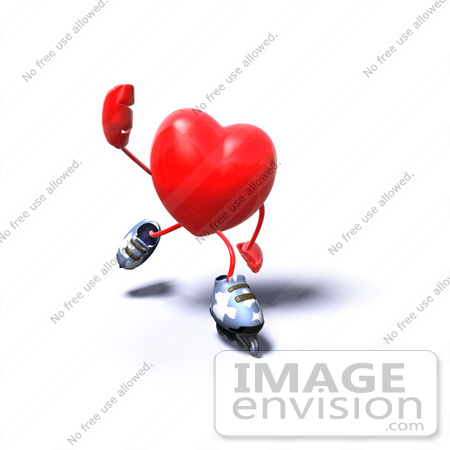 #43767 Royalty-Free (RF) Illustration of a Romantic 3d Red Love Heart Mascot Inline Skating - Version 4 by Julos