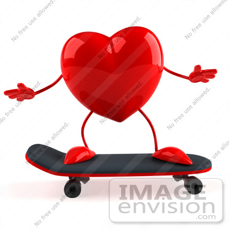 #43768 Royalty-Free (RF) Illustration of a Romantic 3d Red Love Heart Mascot Skateboarding - Version 1 by Julos