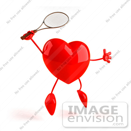 #43770 Royalty-Free (RF) Illustration of a Romantic 3d Red Love Heart Mascot Playing Tennis - Version 2 by Julos