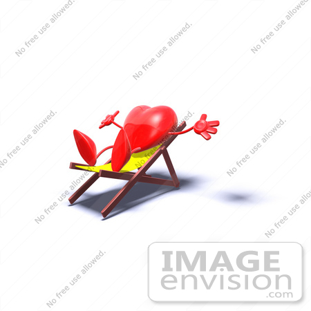 #43771 Royalty-Free (RF) Illustration of a Romantic 3d Red Love Heart Mascot Sun Bathing In A Chair - Version 4 by Julos