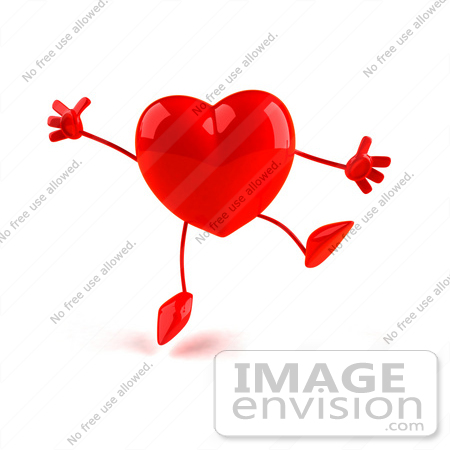 #43772 Royalty-Free (RF) Illustration of a Romantic 3d Red Love Heart Mascot Jumping - Version 2 by Julos