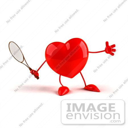 #43774 Royalty-Free (RF) Illustration of a Romantic 3d Red Love Heart Mascot Playing Tennis - Version 1 by Julos