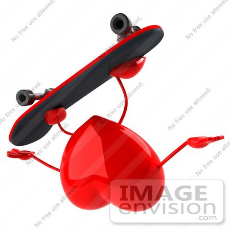 #43776 Royalty-Free (RF) Illustration of a Romantic 3d Red Love Heart Mascot Skateboarding - Version 2 by Julos