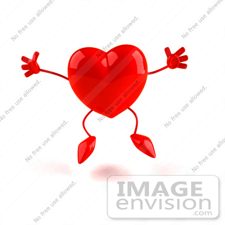 #43778 Royalty-Free (RF) Illustration of a Romantic 3d Red Love Heart Mascot Jumping - Version 1 by Julos