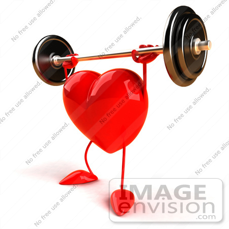 #43779 Royalty-Free (RF) Illustration of a Romantic 3d Red Love Heart Mascot Lifting A Barbell - Version 4 by Julos