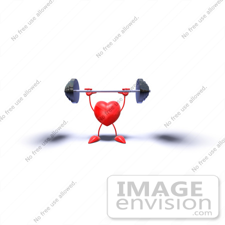 #43781 Royalty-Free (RF) Illustration of a Romantic 3d Red Love Heart Mascot Lifting A Barbell - Version 7 by Julos