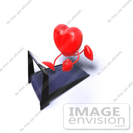 #43783 Royalty-Free (RF) Illustration of a Romantic 3d Red Love Heart Mascot Running On A Treadmill - Version 6 by Julos