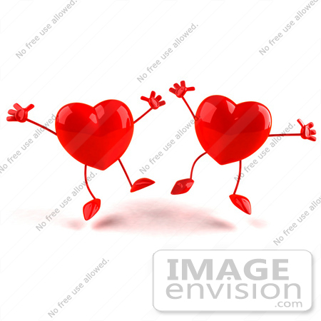 #43789 Royalty-Free (RF) Illustration of Two Happy 3d Red Love Heart Characters  Jumping - Version 1 by Julos