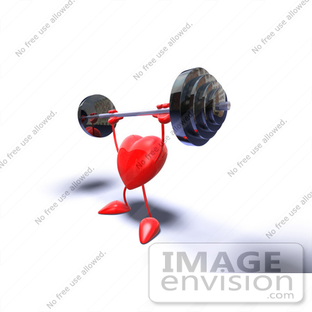 #43792 Royalty-Free (RF) Illustration of a Romantic 3d Red Love Heart Mascot Lifting A Barbell - Version 8 by Julos