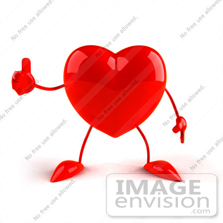 #43794 Royalty-Free (RF) Illustration of a Romantic 3d Red Love Heart Mascot Giving The Thumbs Up by Julos