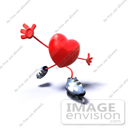 #43795 Royalty-Free (RF) Illustration of a Romantic 3d Red Love Heart Mascot Inline Skating - Version 3 by Julos