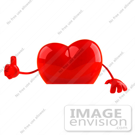 #43799 Royalty-Free (RF) Illustration of a Romantic 3d Red Love Heart Mascot Giving The Thumbs Up And Standing Behind A Blank Sign by Julos