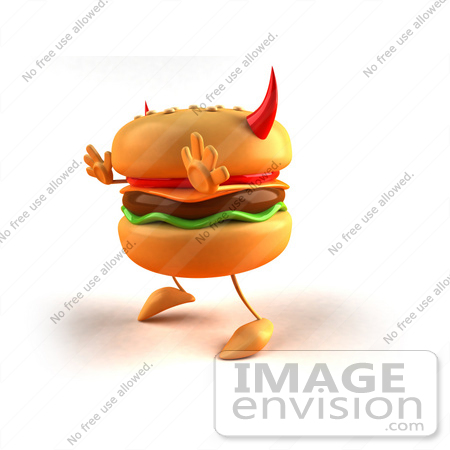 #43804 Royalty-Free (RF) Illustration of an Evil 3d Devil Cheeseburger Mascot - Version 2 by Julos