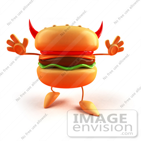 #43805 Royalty-Free (RF) Illustration of an Evil 3d Devil Cheeseburger Mascot - Version 1 by Julos