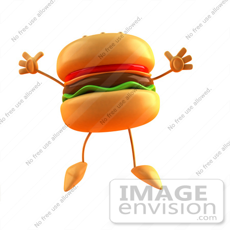 #43806 Royalty-Free (RF) Illustration of a 3d Cheeseburger Mascot Jumping - Version 1 by Julos