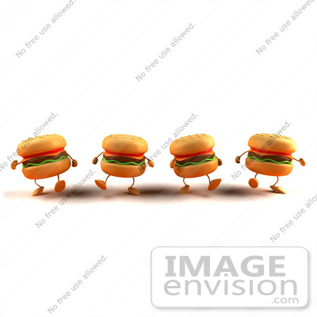 #43810 Royalty-Free (RF) Illustration of 3d Cheeseburger Characters Walking Forward - Version 1 by Julos