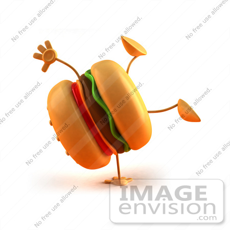 #43811 Royalty-Free (RF) Illustration of a 3d Cheeseburger Mascot Doing A Cartwheel - Version 2 by Julos