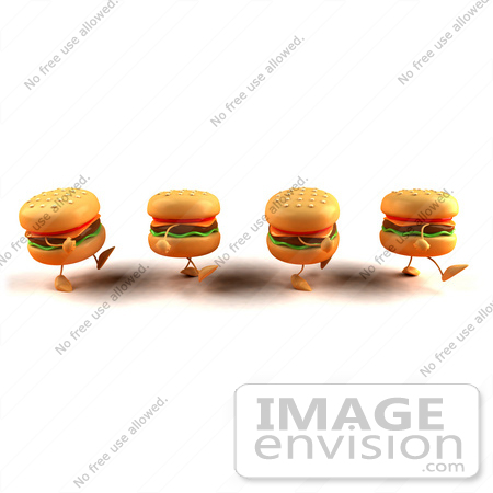 #43813 Royalty-Free (RF) Illustration of 3d Cheeseburger Characters Walking Right by Julos