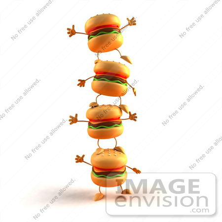 #43814 Royalty-Free (RF) Illustration of 3d Cheeseburger Characters Standing On Top Of Each Other - Version 1 by Julos