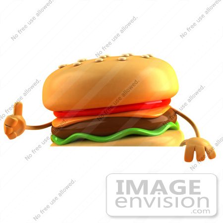 #43815 Royalty-Free (RF) Illustration of a 3d Cheeseburger Mascot Giving The Thumbs Up And Standing Behind A Blank Sign by Julos