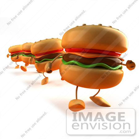 #43817 Royalty-Free (RF) Illustration of 3d Cheeseburger Characters In A Line, Walking Forwad - Version 1 by Julos