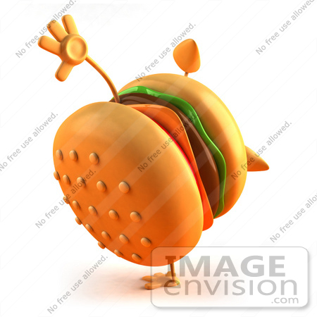 #43819 Royalty-Free (RF) Illustration of a 3d Cheeseburger Mascot Doing A Cartwheel - Version 1 by Julos